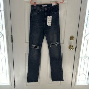 Zara hi-rise full length split skinny gray jeans size 8 *NWT*